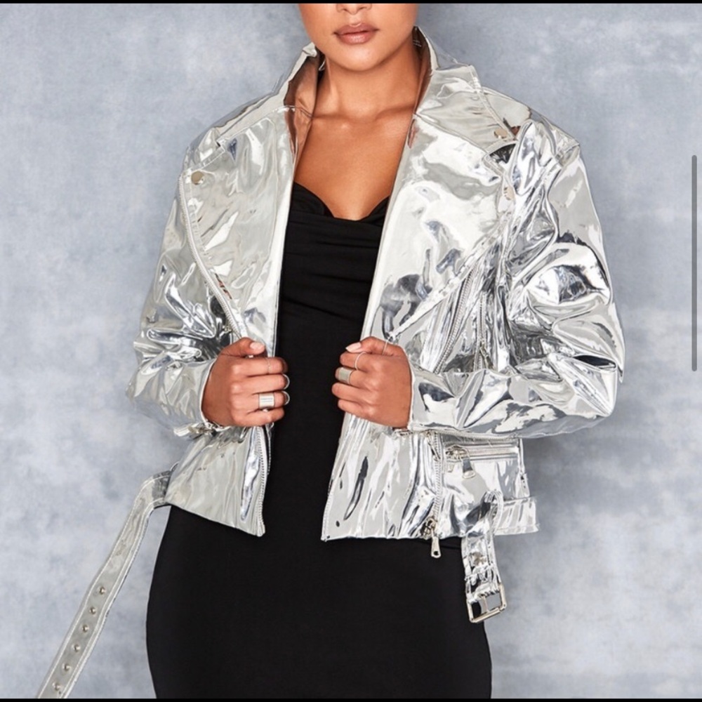 Ultra Rare Metallic Faux Leather Jacket Topshop M